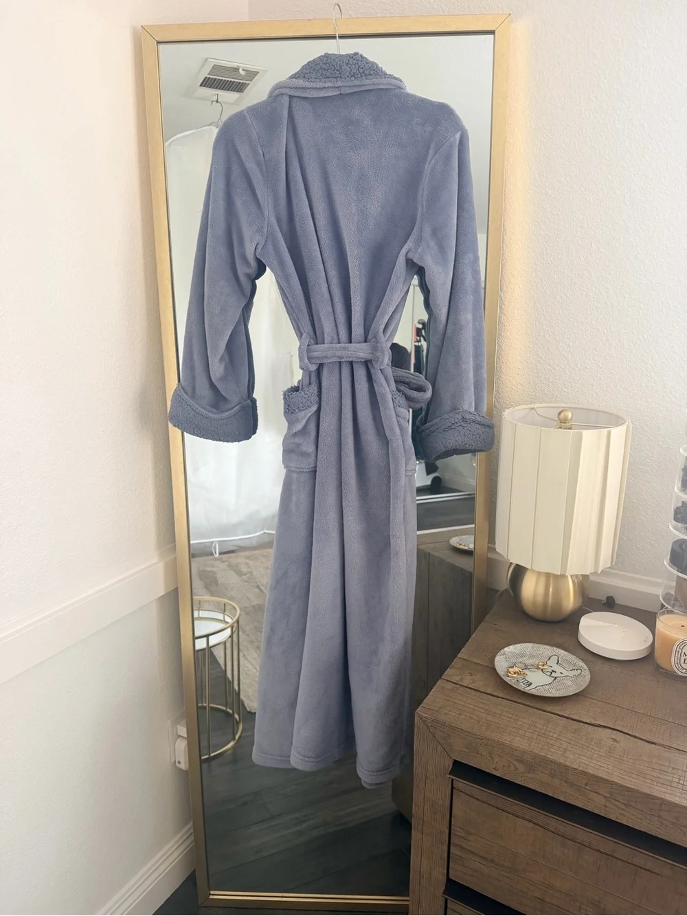 Natori Plush Lavender-Gray Shawl Collar Bath Robe